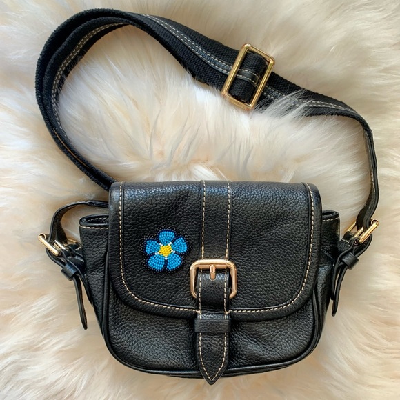 Soft Leather Crossbody Bag with Forget-Me-Not Beaded Patch - Picture 10 of 13